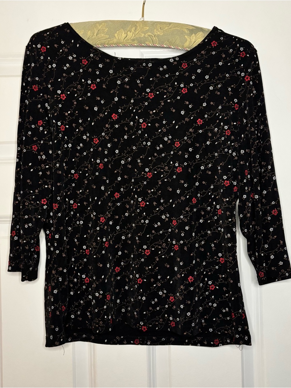 Vintage 90s Briggs New York Slinky Black Floral Top Size Large